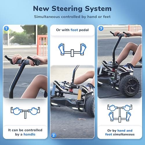 isinwheel Hoverboard Attachment for 6.5"8" 8.5"10" Hoverboard Go Kart Attachment with 3*Shock Absorbers, Hand and Foot Dual Control, Larger Seat, Flashing Wheels thumbnail 7