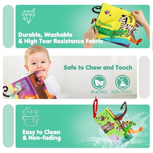beiens Baby Books Toys, Touch and Feel Crinkle Cloth Book for Infant Baby 0-3-6-12-18 Months, Early Development Interactive Stroller Soft Toys, Newborn Gifts for Boys Girls thumbnail 7