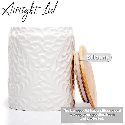Small Engraved Ceramic Kitchen Canister - Storage Jars with Airtight Lids Made from Bamboo with Nature-Inspired Engraving - Use as a Pasta Holder, Coffee Ground Holder, Rice Container - 30 Ounces thumbnail 6