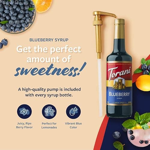 Torani Blueberry Syrup for Drinks, Flavoring for Iced Tea, Lemonade, Sodas, and Cocktails, Glass Bottle with Pump Included, 25.4 Fl Oz thumbnail 3