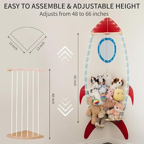 PUTSKA Corner Stuffed Animal Storage Organizer - Stuffed Animal Holder, Stuffy Storage, Space-Saving Plushies and Toy Corner Organizer for Kids Room - Spaceship thumbnail 2
