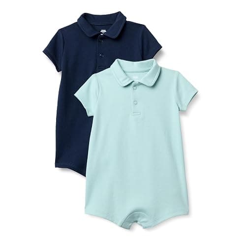 Amazon Essentials x Sofia Grainge Baby Boys' Short Sleeve Cotton Romper with Snap Closure, Breathable, Pack of 2 - Image 1
