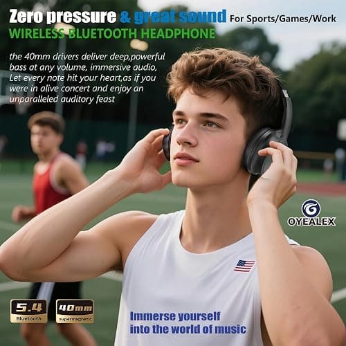 OYEALEX Active Noise Cancelling Headphones,Over Ear Bluetooth Headphones with Microphone,HiFi Stereo Deep Bass,Foldable Lightweight Headsets,Long ANC Playtime for Home Office Cellphone PC Travel-White thumbnail 3