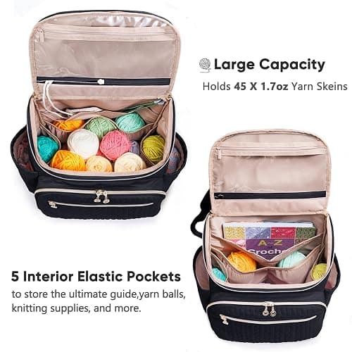 MYBAGZING Knitting Bag Backpack, Large Crochet Backpack - Crochet Bag Organizer, Yarn Storage Organizer - Yarn Holder with 10 Pockets for Crochet Accessories, Knitting & Crochet Supplies, Crochet Gift thumbnail 2