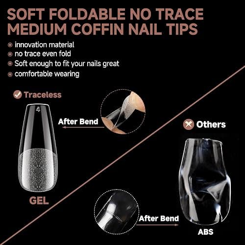UNA GELLA Coffin Nails Tips, 216 PCS Soft Gel Nail Tips Coffin Half Matte Full Cover False Nails Pre-shaped Clear Acrylic Press on Nails Medium for Nail Extensions Home DIY Salon, 12 Sizes thumbnail 6