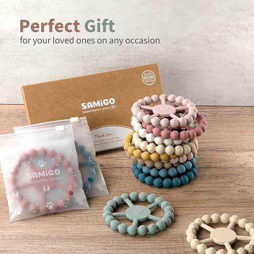 SAMiGO Baby Girl Teething Toys for 3-6 6-12 Months, Silicone Teether Rings | 2 Pack Baby Chew Toys, Inspired by Ferris Wheels, Soft & Textured for Teething Relief, Easy to Grip and Clean thumbnail 5