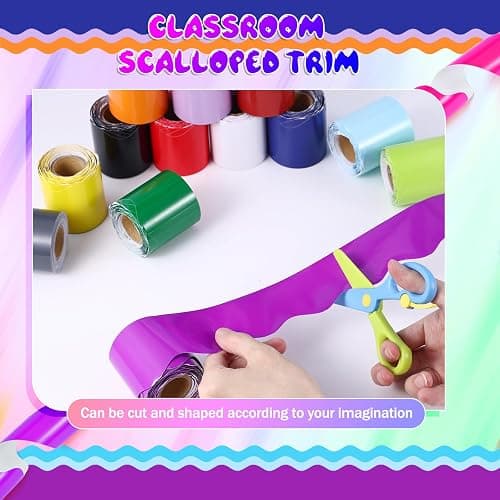 16 Roll 524 ft Bright Bulletin Board Borders Colorful Scalloped Rolled Borders for Bulletin Board Trim Decorations for School Classroom Teachers Home DIY Posters (Basis) thumbnail 5