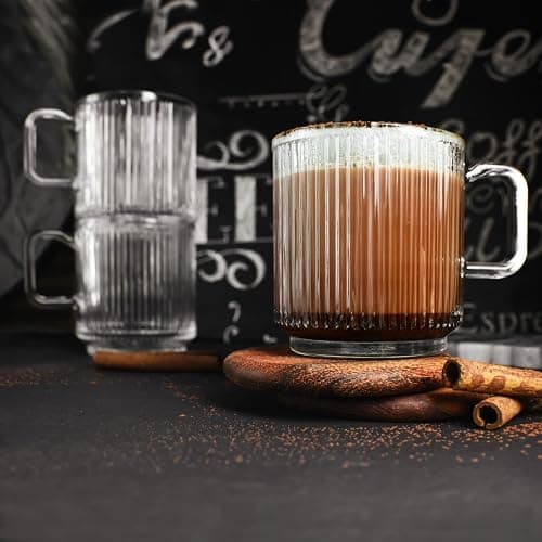 Sendez 6x Kaffeegläser Teegläser 360 ml Stapelbar mit Reliefstruktur Latte Macchiato Gläser thumbnail 2