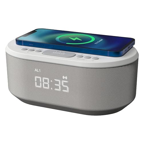 i-box Alarm Clocks Bedside, Alarm Clock with Wireless Charging, Bluetooth Speaker, Radio Alarm Clock, Fast Qi Wireless Charger, Mains Powered, FM Radio, USB Charging Port, Dimmable, Non Ticking - Image 1