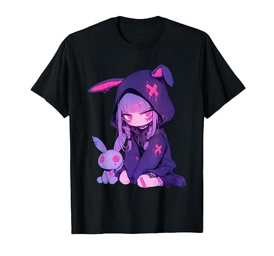 Anime Girl E-Girl Goth Bunny Cute Grunge Edgy Outfit T-Shirt - Image 1