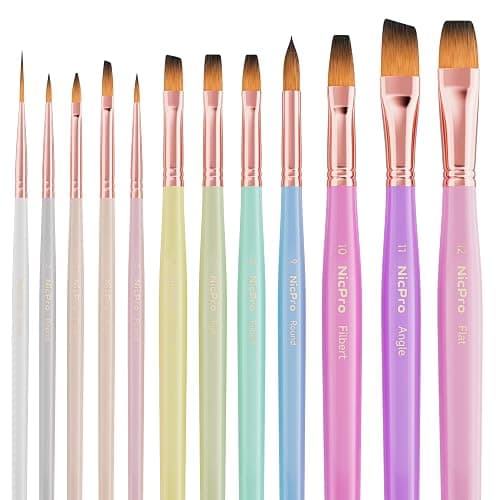 Nicpro 12pcs Artist Paint Brush Set, Aesthetic Pastel Paintbrushes Craft Paint Brushes for Acrylic Painting, Oil, Watercolor, Gouache, Tempera, Face, Body, Art Supplies for Artists and Beginners - Image 1