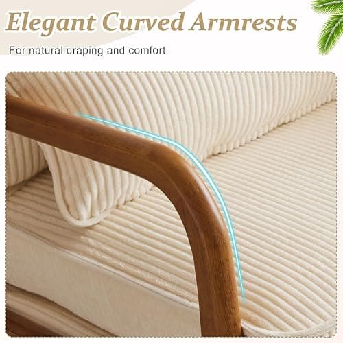 VINGLI Upgraded Premium Corduroy Accent Chair,Upholstered Arm Chair,Solid Wood Comfy Reading Chair with Lumbar Pillow, Mid Century Modern Chairs for Living Room,Bedroom,Guest Room,Beige thumbnail 3