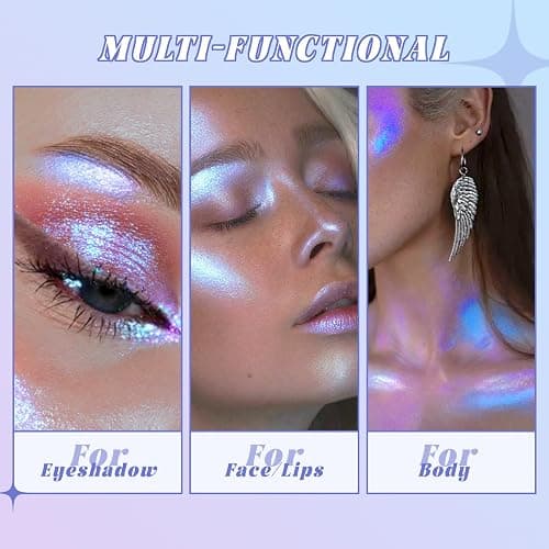 HOSAILY Holographic Duochrome Purple Blue Eyeshadow&Highlighter Palette, Color Shift Glitter Iridescent Cream Highlighter, Smooth Long Lasting Sparkling Eyeshadow Mermaid Facial Illuminator Makeup#04 thumbnail 5