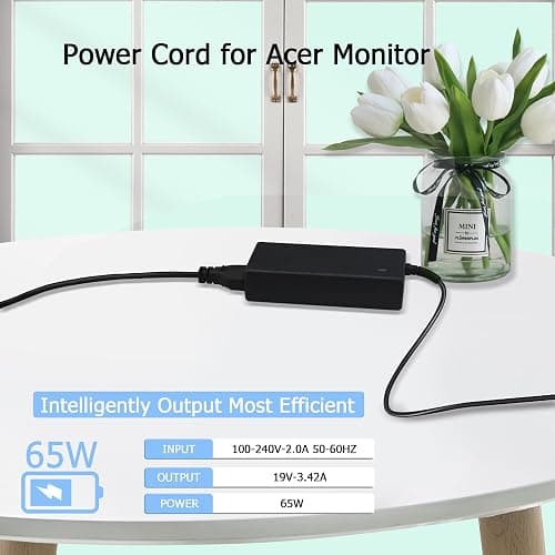 19V AC Power Cord for Acer Monitor R240HY SB220Q SA230 S231HL S232HL H236HL S202HL S230HL S240HL S220HQL S271HL S241HL G246HL Replacement LCD LED Display Power Supply Adapter thumbnail 2