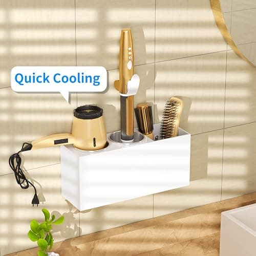 NIUBEE Wall Mount Hair Styling Tool Organizer - Bathroom Cabinet Holder for Blow Dryers, Flat Irons, Curling Irons - White thumbnail 4