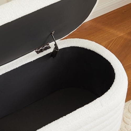 ZOMGE HUZZ 45 Inch Storage Ottoman Bench Upholstered Fabric Bedroom Benches, Modern Comfy End of Bed Stool for Living Room/Hallway/Entryway, Sherpa White thumbnail 6