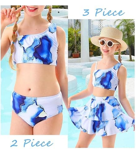 RAISEVERN Girls Swimsuit 3 Piece Bathing Suits Cute Quick Dry Bikini Tankini Sets with Cover Ups Beach Skirt for 5-12 Years thumbnail 2