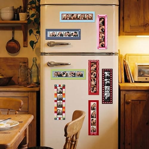 Tellegloww 8 Pcs Magnetic Photo Booth Strip Frame, Lovely, 1.5 x 8 in | Vertical Holders for Fridge, Colorful Vintage Design Fits Strips, Refrigerator Decor, Display Photobooth Memories Easily thumbnail 6