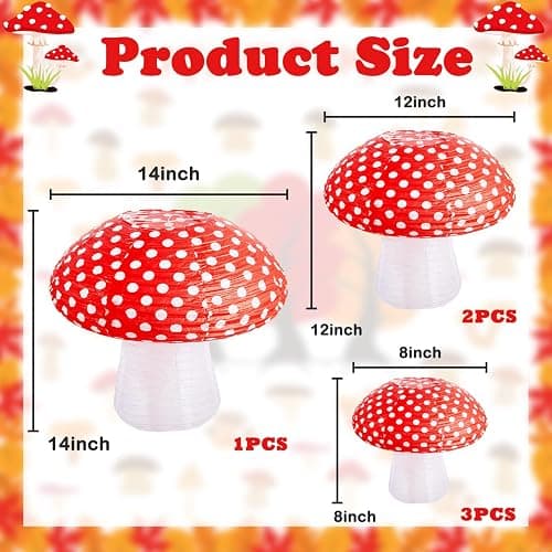 Mushroom Paper Lanterns 6 Pcs Mushroom Hanging Paper Lanterns 3 Size Paper Lantern Bedroom for Alice in Wonderland Themed Birthday Baby Shower Fairy Theme Party Decorations thumbnail 2