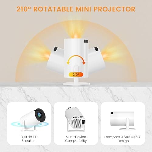 Mini Projector, HY300 PRO Portable Projector, Smart Projector Support 4K 1080P with Dual-Band WIFI6 5G Wireless 5.4 Bluetooth, 200 ANSI, Auto Keystone Correction, 35"-130" Screen Video Projector thumbnail 6