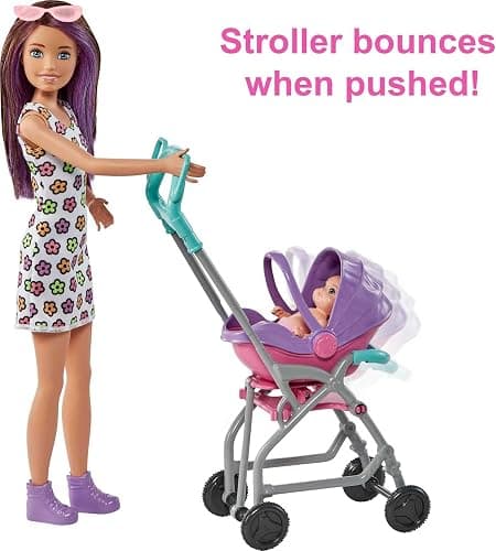 Barbie Skipper Babysitters Inc Playset with Doll, Stroller, Baby Doll & 5 Accessories, Remove Stroller Seat for Carrier - Brunette thumbnail 3