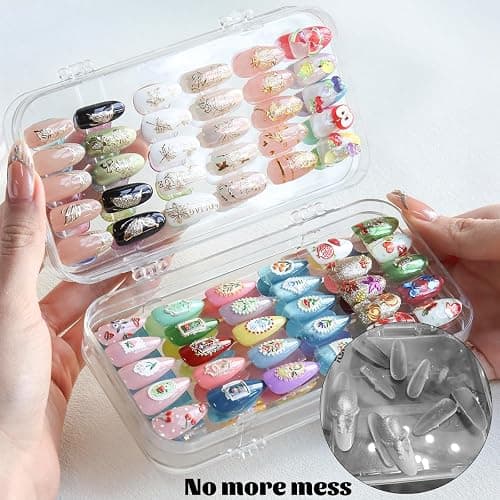 Fcozpjk Press On Nail Organizer Case, Tri-Fold Clear Acrylic Empty Press On Nail Storage Box Packaging Fake Tips Holder Color Display Stand Book Showing Shelves with 30PCS Double Sided Adhesive Tapes thumbnail 6