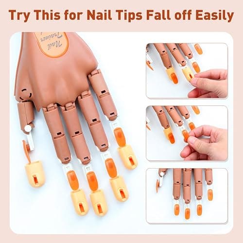 Acrylic Nails Flexible Practice Fake Hand, BORNBYME Nail Training Adjustable Finger Kits, Fake Nails Hands for Nail Beginner Practice with 200 PCS Nail Tips thumbnail 7