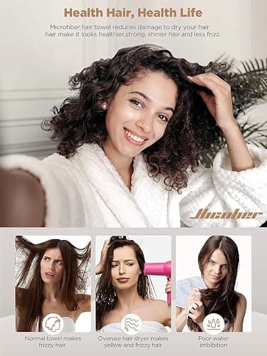 Hicober Microfiber Hair Towel Wrap, Fast Drying Hair Towels for Women, Soft Lightweight Quick Dry Turban for Curly & Long Hair–3 Pack(Blue/Grey/Pink) thumbnail 4
