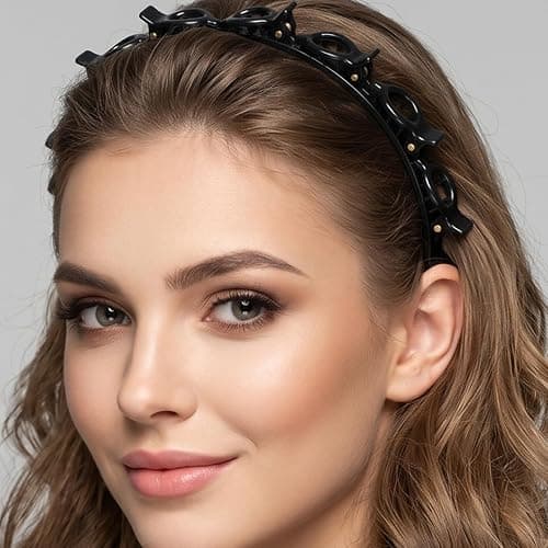 Wanmu 4 Pcs Headbands with Clips Hairpin Headband for Twisty Bangs Hairstyle Weave Bangs Toothed Clip Headbands for Women Girl Y2K Fashion Styling 90s Hair Accessories (Black, Brown) thumbnail 7
