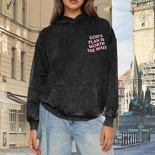 Weetiotio Christian Graphic Hoodies for Women God Bible Verse Oversized Hoodie Religious Letter Print Acid Wash Sweatshirts thumbnail 5