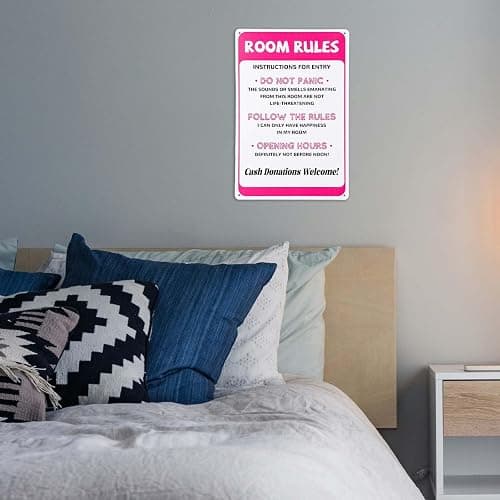 Room Rules Sign for Teen Girls, Funny Pink Bedroom Decor Cute Gaming Room Door Decor Metal Tin Signs for Teen girls Room Dorm Wall Accessories 12x8 Inch thumbnail 6