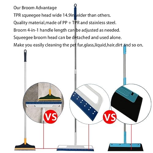 Multifunction Magic Air Broom, Silicone Broom with 56" Long Handle, 4 in 1 Rubber Squeegee Sweeper for Floor Bathroom Kitchen Shower Tile Pet Hair Fur Marble Glass Water Window Foam Cleaning (Blue) - Blue thumbnail 5