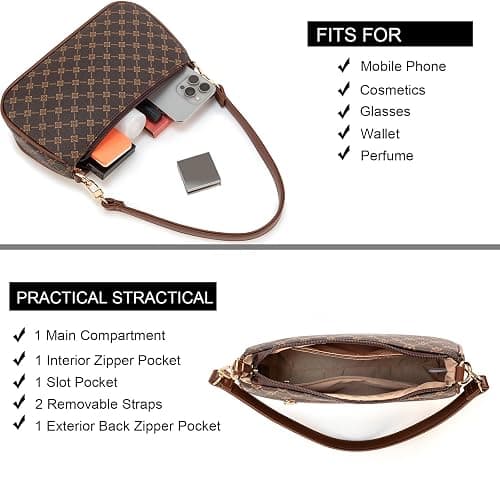 NIUEIMEE ZHOU Shoulder Bag for Women Retro Vegan Leather Classic Clutch Tote HandBags Purses with Zipper Closure thumbnail 4