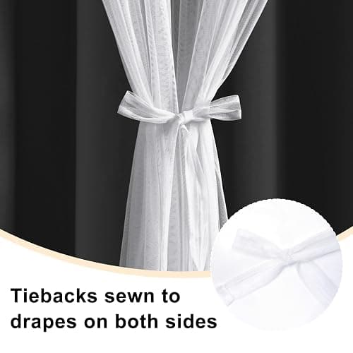Hiasan Black Blackout Curtains with Sheer 84 Inches Long, Thermal Insulated Mix & Match Double Layer Room Darkening Curtains for Bedroom, Living Room, 2 Window Drape Panels with Tiebacks, 52W X 84L thumbnail 4