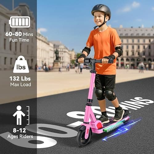 Caroma Electric Scooter for Kids Ages 6-14, 150W/180W Motor,10 MPH Max Speed & 7 Miles,Adjustable Height & Speed,Colorful Lights,LED Display,Foldable Kids Electric Scooter 132 Lbs Max Load thumbnail 3