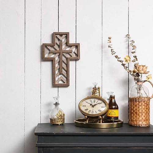 Crucifix Wall Cross - 12 Inch Handmade Unique Rustic Wooden Catholic Spiritual Art Church Home Room Decor - Brown thumbnail 4