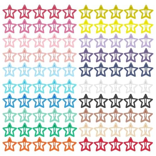 ECADY 100-Piece Metal Snap Hair Clips for Girls, Toddlers, and Kids - Perfect for Fine Hair, Thick Hair, and More - Featuring Fun Star Designs - Stars - Image 1