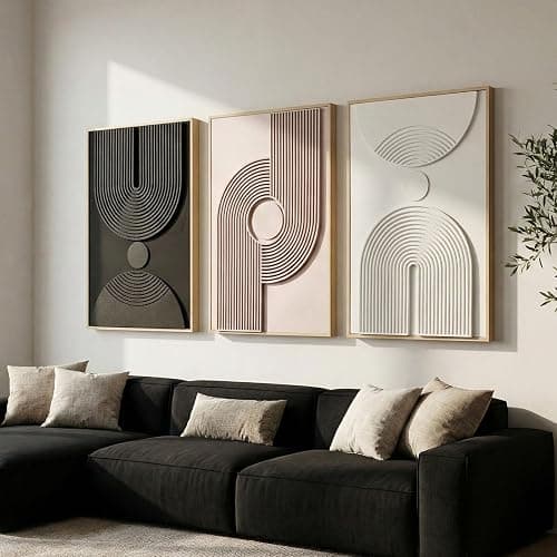 Framed 3D Textured Boho Neutral Abstract Wall Art for Bedroom, 3 Piece Mid Century Modern Artwork for Walls, Creamy White Brown Relief Sculptures for Diningroom Hallway Wall Decor 16x24 In - Image 1