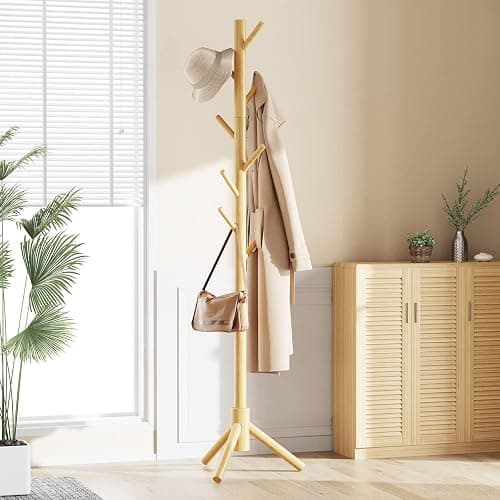 Pipishell Coat Rack Sturdy Wooden Coat Rack Stand, Adjustable Coat Tree, Free Standing Tree Hanger with 4 Sections & 8 Hooks, for Home/Bedroom/Office/Hallway/Entryway thumbnail 7