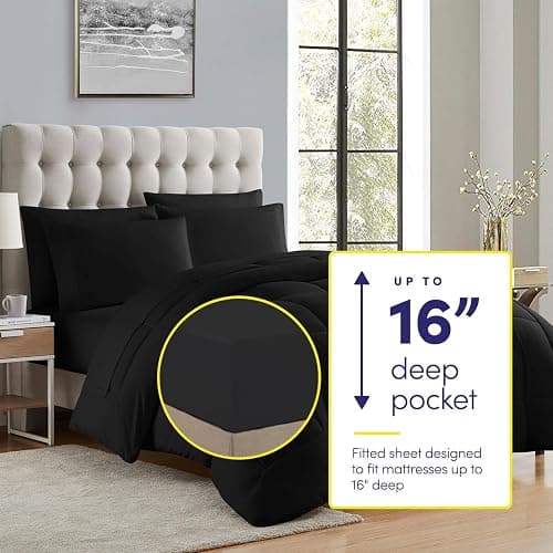 Sweet Home Collection 5 Piece Comforter Set Bag Solid Color All Season Soft Down Alternative Blanket & Luxurious Microfiber Bed Sheets, Black, Twin XL thumbnail 2