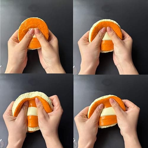 Jumbo Pancake Stack Squishy Toy, Slow Rising Stress Relief Squeeze Realistic Food Replica with Butter Detail Orange and Cream Decorative Play Food Premium Silicone Handmade Keychain Gift for Adults thumbnail 4
