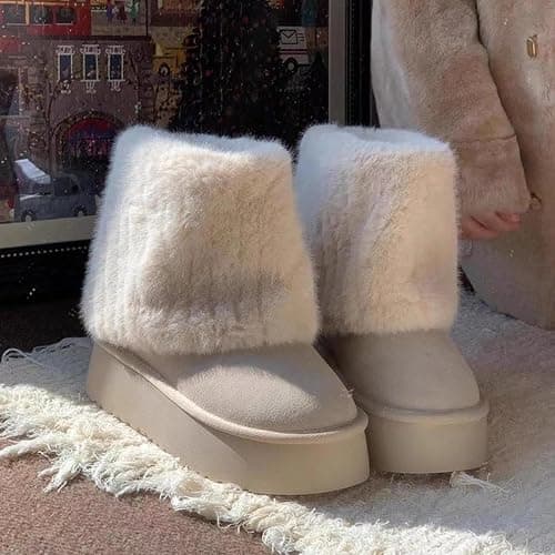 GBGRHM Women's Faux Fur Boot Snow Shoes 1.5-Inch Platform Fuzzy and Plush Warm Winter Shoes Y2K Aesthetic Cute Stuff thumbnail 3