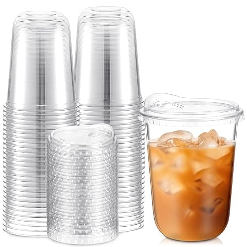 Baderke Clear Plastic Cups with Strawless Sip Lids Disposable Round Bottom Togo Cups for Coffee Smoothie Cold Beverage Coffee Shops and Party Catering(16 oz,50 Pcs) - Image 1