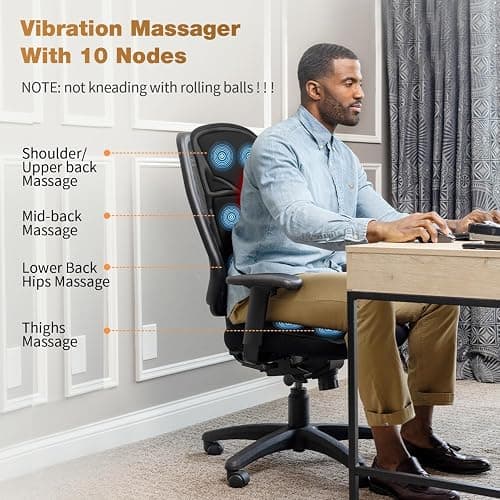 SLOTHMORE Back Massage Chair Pad, Back Massager with Heat for Pain Relief, Chair Massager for Full Body Massage, Deep Tissue Vibration Massger with 2 Adapters, Chair Massager for Office and Recliner thumbnail 2