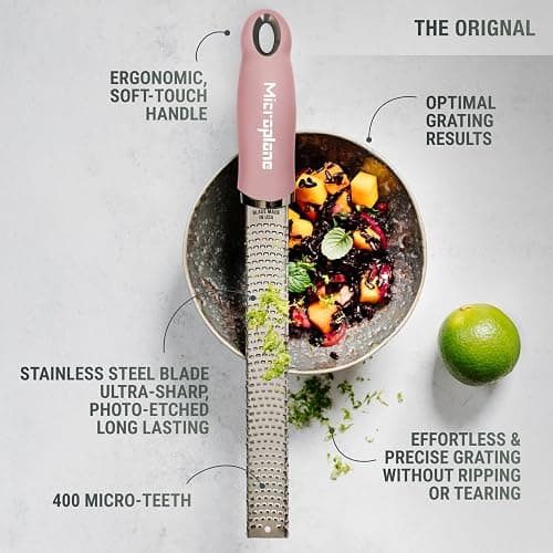 Microplane Zester Grater in Dusty Rose for Citrus Fruits, Hard Cheese, Ginger, Chocolate and Nutmeg with Fine Stainless Steel Blade - Made in USA thumbnail 7