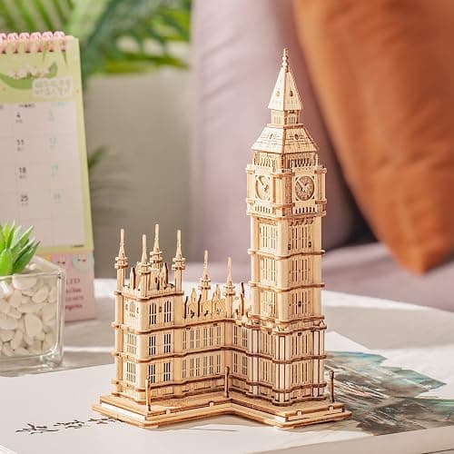 ROBOTIME 3D Puzzle for Adults Wooden Craft Kits for Teens DIY Construction Model Kit with LED Light to Build Educational Big Ben Set Toys Birthday Gifts thumbnail 2
