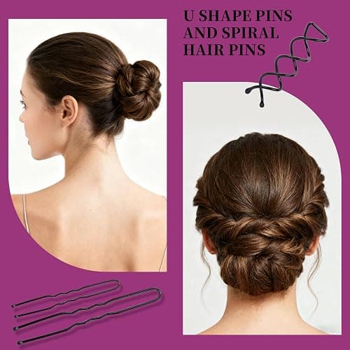 Teenitor Black Bobby Pins Hair Pins Hair Net Kit, Bobby Pins for Women U Shaped Pins for Buns, Hair Nets and Spiral Hair Pins, Hair Ties and Hair Styling Tools for Girls Dance Ballet Competition thumbnail 3