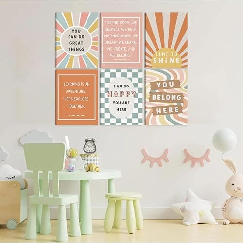 6Pcs Boho Inspirational Canvas Wall Art Positive Affirmations Growth Mindset Posters Wall Decor Pictures Modern Classroom School Posters Wall Prints for Children's Room nursery School 8x10in thumbnail 3