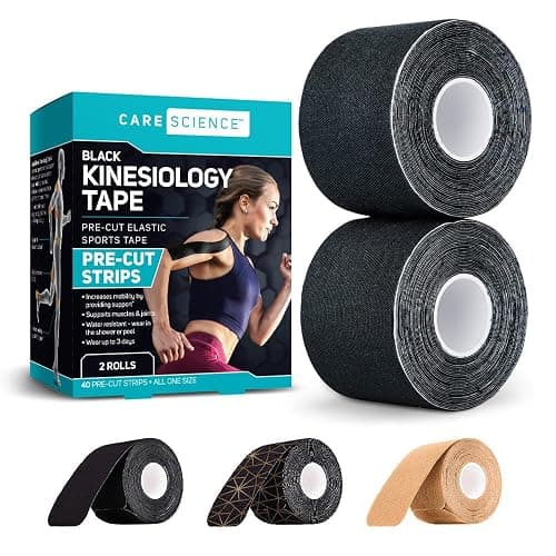 Care Science Waterproof Kinesiology Tape, 40 ct Precut Strips (2 Rolls), Black | Elastic Sports & Weightlifting Tape Supports Muscles & Joints. Water Resistant - Image 1