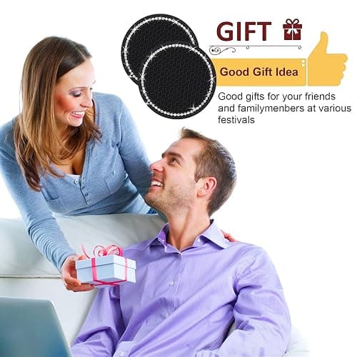 2PCS Bling Car Cup Coaster, 2.75 Inch Auto Cup Holder Insert Coasters Silicone Anti-Slip Crystal Rhinestone Drink Mat, Universal Vehicle Interior Accessories for Women Girls (Black) thumbnail 7